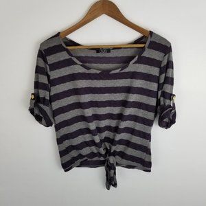 🐧Deb Striped Sheer Quarter Sleeve Tie Front Top